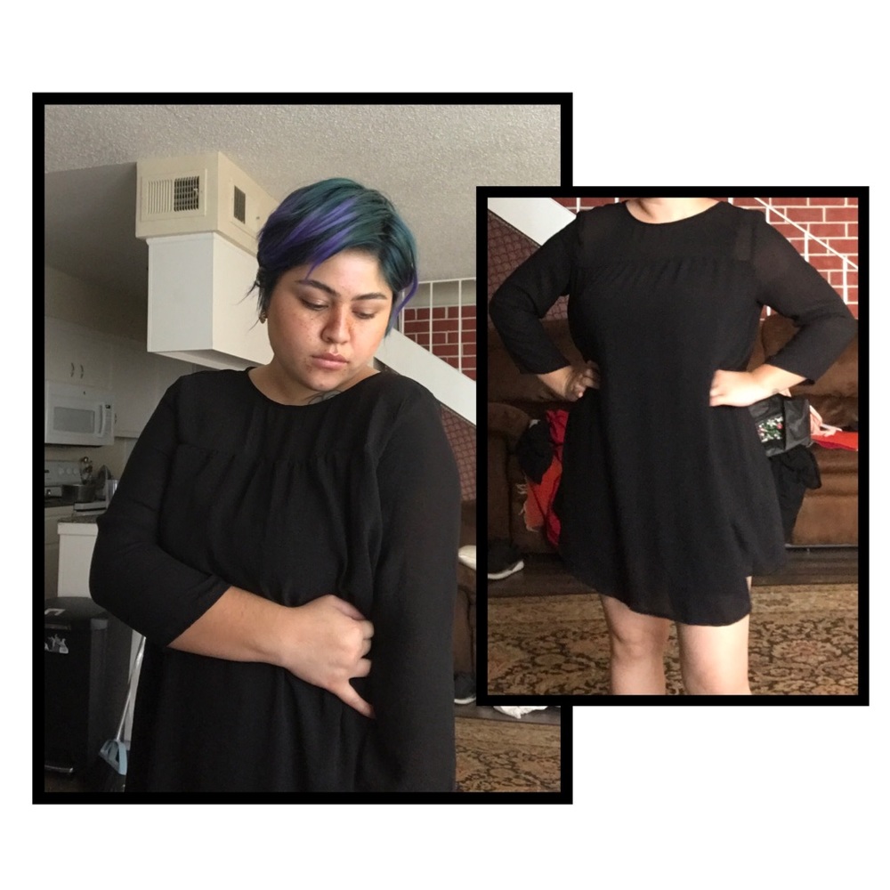 black dress with sheer top and sleeves